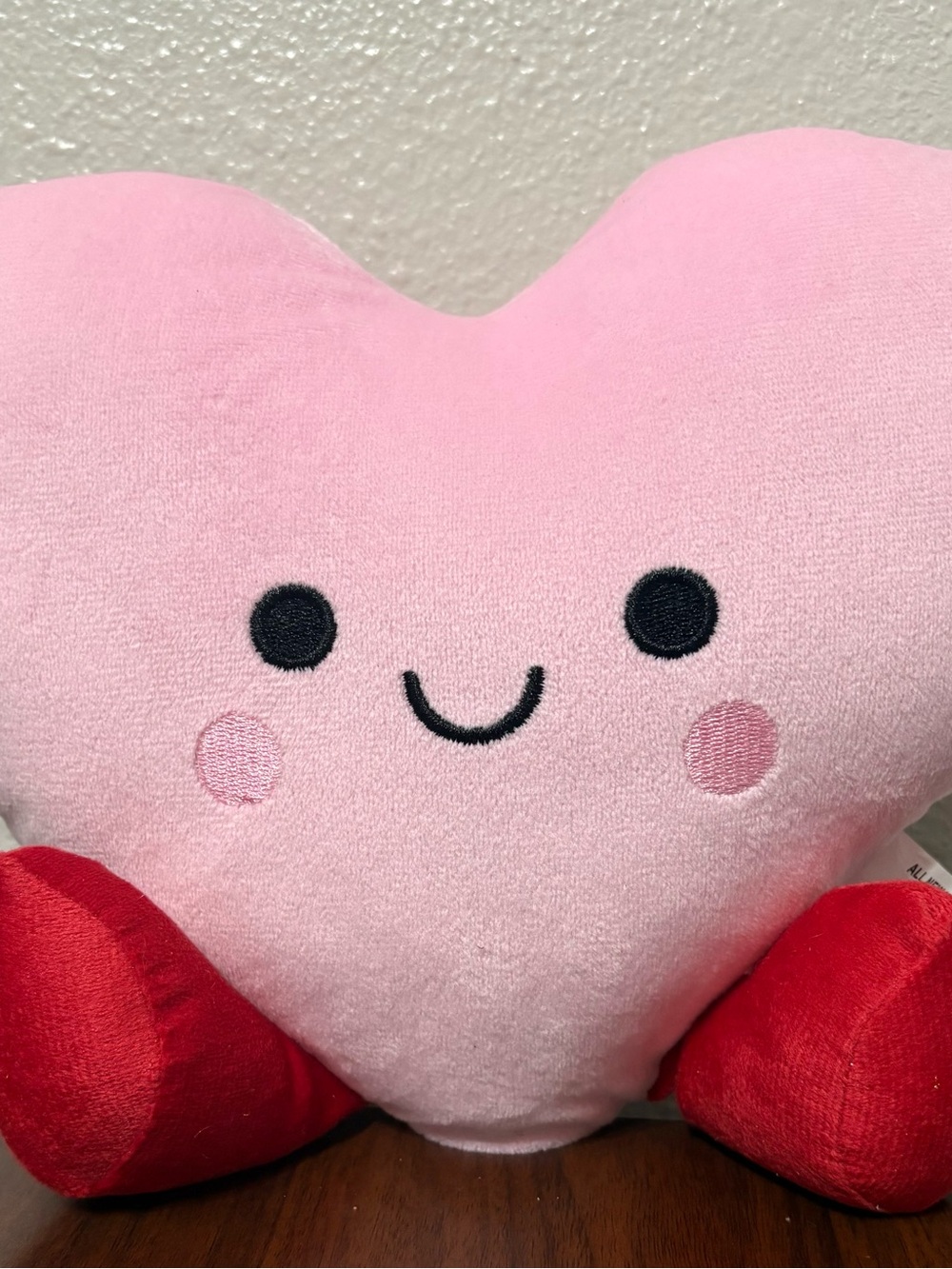 Pink Heart Plush Cushion with Red Feet 8"